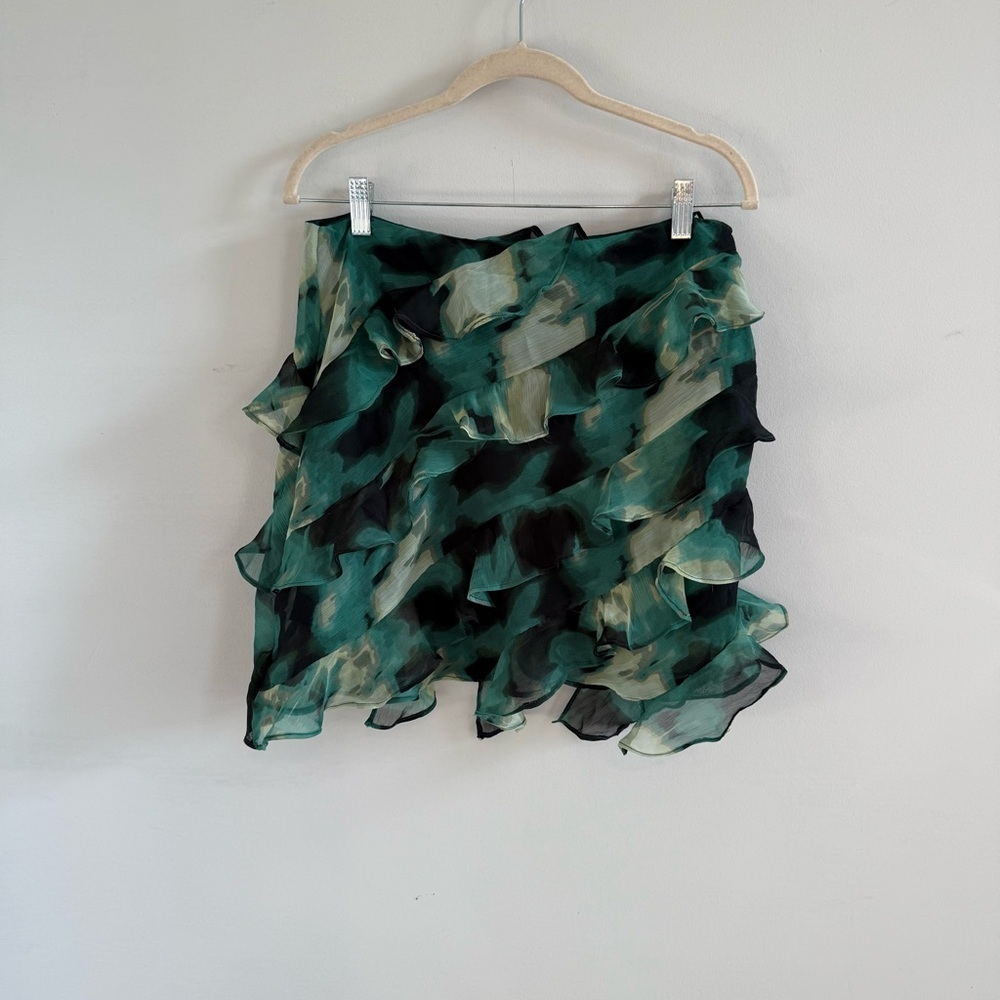 ASOS Black and Green Ruffle Mini Skirt, Size 10
